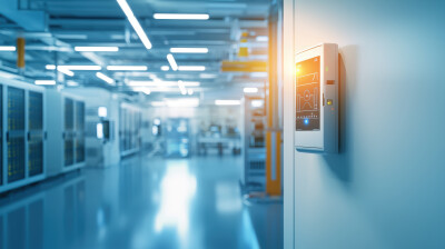 Close-up of smart fire alarm installation in a high-tech server room, focusing on sensitive equipment protection --no grunge, splash, dust, clear --chaos 20 --ar 16:9 --quality 2 --style raw --personalize 3rggcha --v 6.1 Job ID: 1be5a390-ee35-43c5-82f2-06e22f2fd542